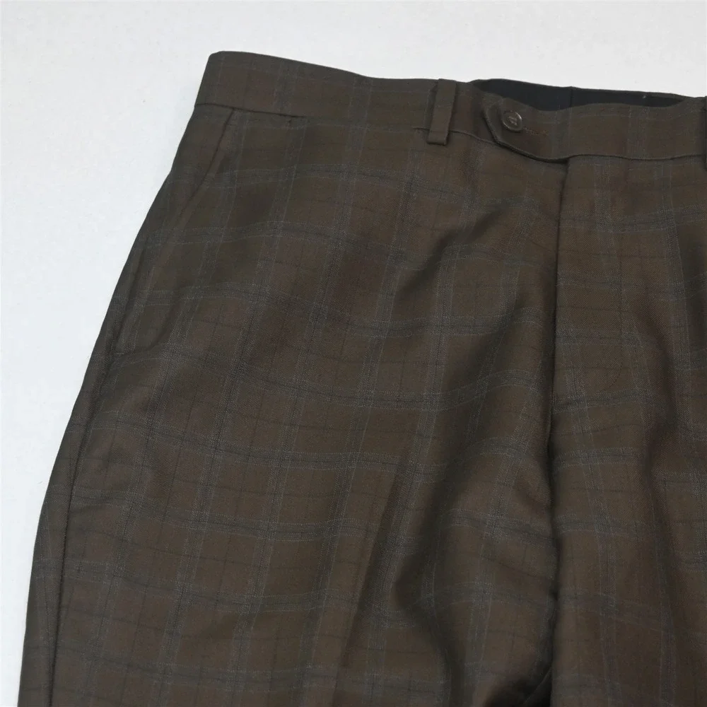 Eleganza Giorgio Sanetti 40R 34x30 Brown Check Super 140s Mens Jacket Pants Suit